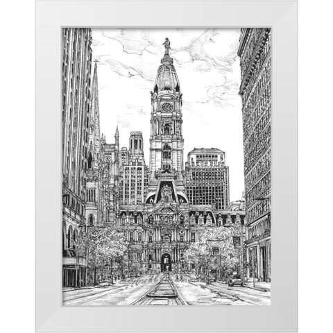 BandW Us Cityscape-Philadelphia White Modern Wood Framed Art Print by Wang, Melissa