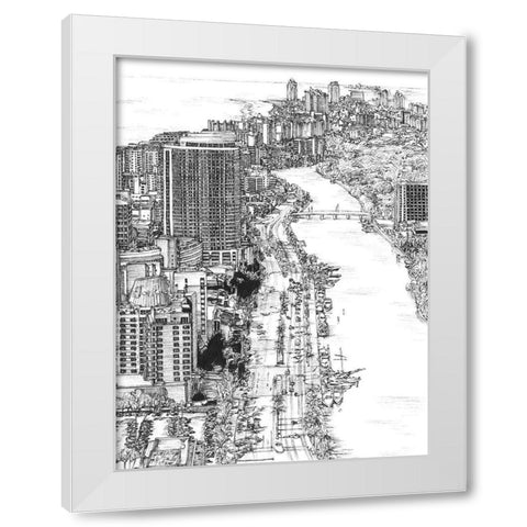 BandW Us Cityscape-Miami White Modern Wood Framed Art Print by Wang, Melissa