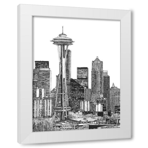 BandW Us Cityscape-Seattle White Modern Wood Framed Art Print by Wang, Melissa