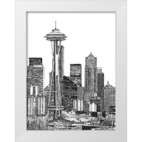 BandW Us Cityscape-Seattle White Modern Wood Framed Art Print by Wang, Melissa