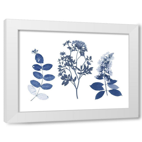 Indigo Pressed Florals I White Modern Wood Framed Art Print by Studio W