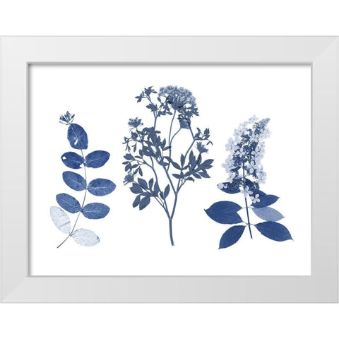 Indigo Pressed Florals I White Modern Wood Framed Art Print by Studio W