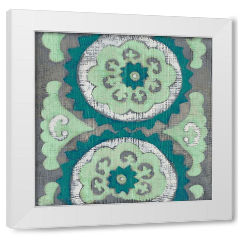 Teal Tapestry III White Modern Wood Framed Art Print by Zarris, Chariklia