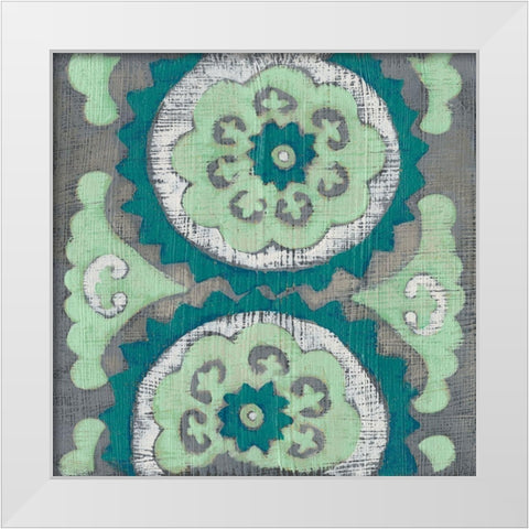 Teal Tapestry III White Modern Wood Framed Art Print by Zarris, Chariklia