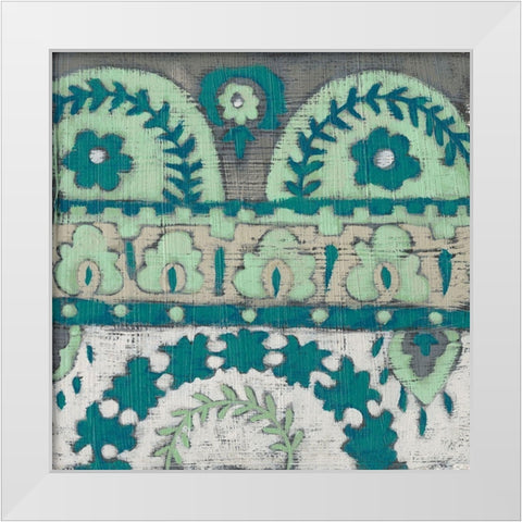 Teal Tapestry IV White Modern Wood Framed Art Print by Zarris, Chariklia