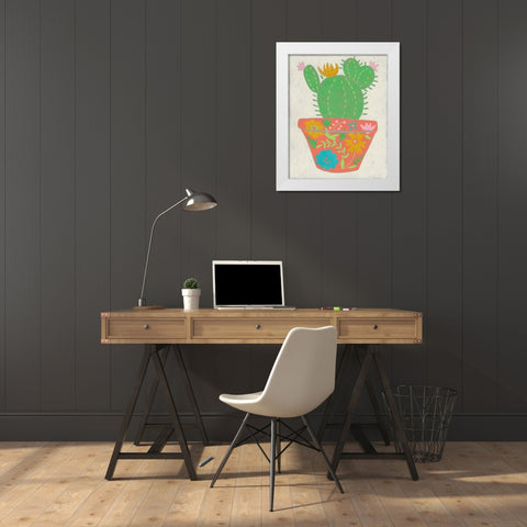 Happy Cactus I White Modern Wood Framed Art Print by Zarris, Chariklia