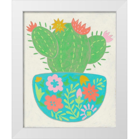 Happy Cactus IV White Modern Wood Framed Art Print by Zarris, Chariklia