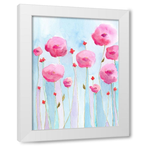 Pink Florets I White Modern Wood Framed Art Print by Moore, Regina