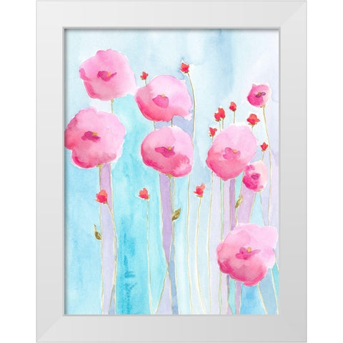 Pink Florets II White Modern Wood Framed Art Print by Moore, Regina