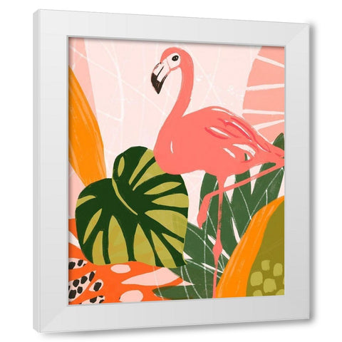 Jungle Flamingo I White Modern Wood Framed Art Print by Vess, June Erica