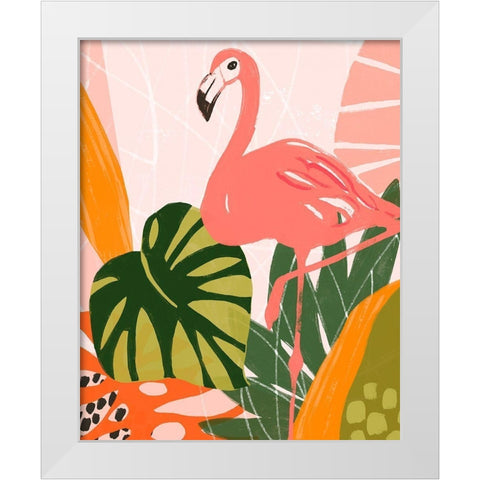 Jungle Flamingo I White Modern Wood Framed Art Print by Vess, June Erica