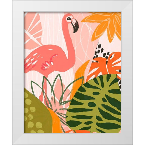Jungle Flamingo II White Modern Wood Framed Art Print by Vess, June Erica
