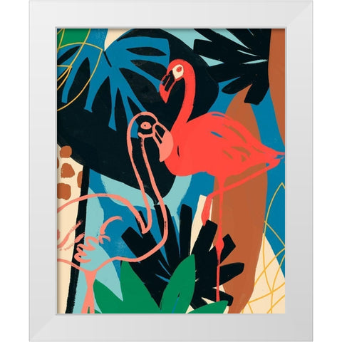 Funky Flamingo II White Modern Wood Framed Art Print by Vess, June Erica