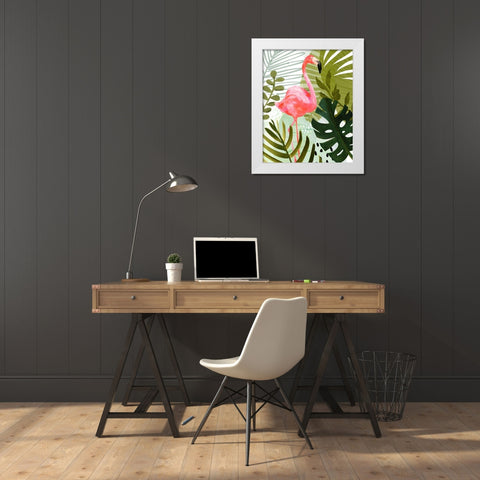Flamingo Forest II White Modern Wood Framed Art Print by Borges, Victoria