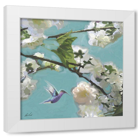Hummingbird Florals II White Modern Wood Framed Art Print by Novak, Rick