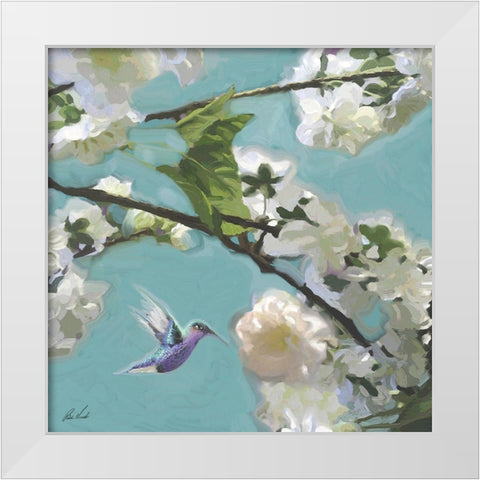 Hummingbird Florals II White Modern Wood Framed Art Print by Novak, Rick