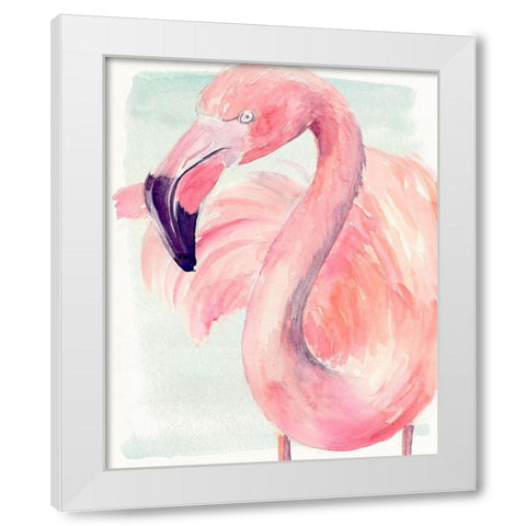 Pastel Flamingo I White Modern Wood Framed Art Print by Parker, Jennifer Paxton