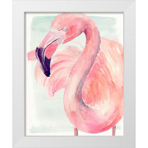 Pastel Flamingo I White Modern Wood Framed Art Print by Parker, Jennifer Paxton