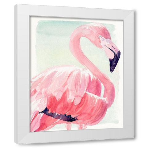 Pastel Flamingo II White Modern Wood Framed Art Print by Parker, Jennifer Paxton