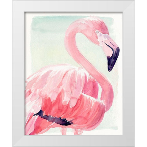 Pastel Flamingo II White Modern Wood Framed Art Print by Parker, Jennifer Paxton