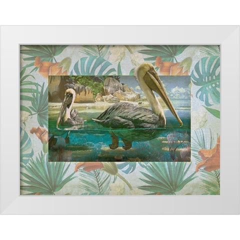 Pelican Paradise V White Modern Wood Framed Art Print by Hunziker, Steve