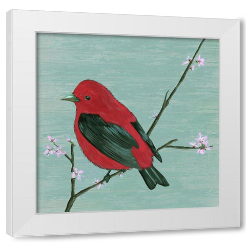 Bird and Blossoms III White Modern Wood Framed Art Print by Wang, Melissa