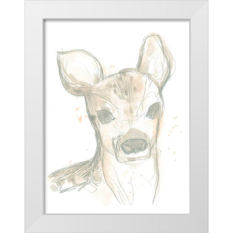 Deer Cameo I White Modern Wood Framed Art Print by Vess, June Erica