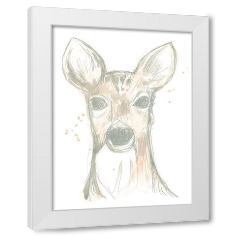 Deer Cameo II White Modern Wood Framed Art Print by Vess, June Erica