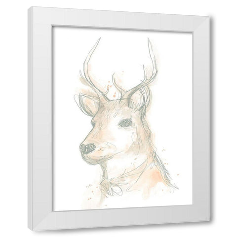 Deer Cameo III White Modern Wood Framed Art Print by Vess, June Erica