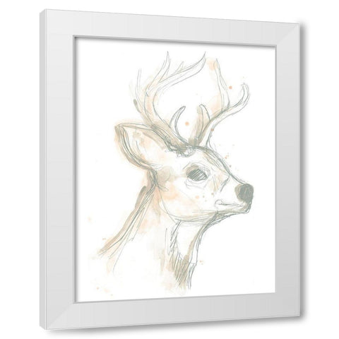 Deer Cameo IV White Modern Wood Framed Art Print by Vess, June Erica