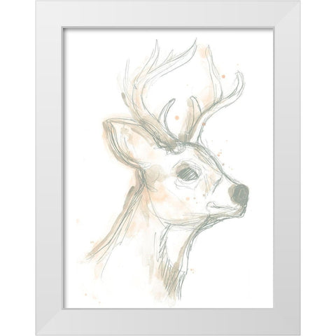 Deer Cameo IV White Modern Wood Framed Art Print by Vess, June Erica