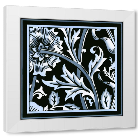 Blue and White Floral Motif IV White Modern Wood Framed Art Print by Vision Studio