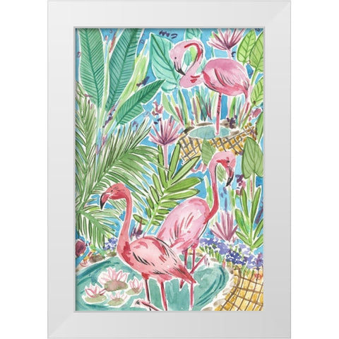 Flamingo Paradise I White Modern Wood Framed Art Print by Wang, Melissa