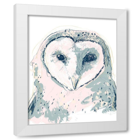 Funky Owl Portrait I White Modern Wood Framed Art Print by Vess, June Erica
