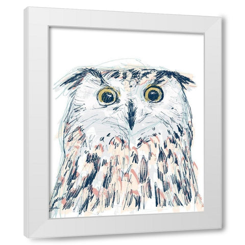 Funky Owl Portrait II White Modern Wood Framed Art Print by Vess, June Erica