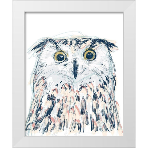 Funky Owl Portrait II White Modern Wood Framed Art Print by Vess, June Erica