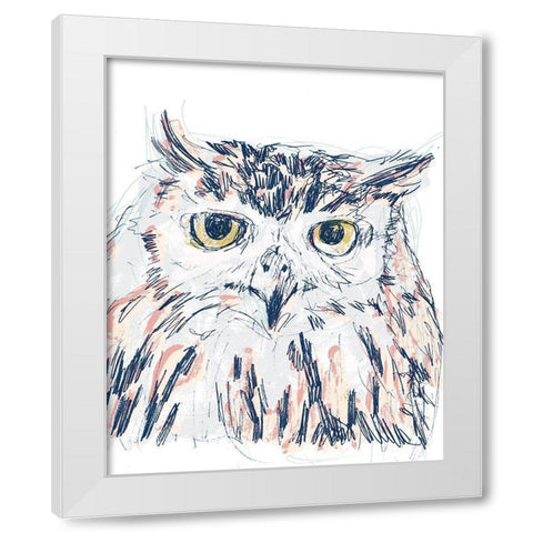 Funky Owl Portrait III White Modern Wood Framed Art Print by Vess, June Erica