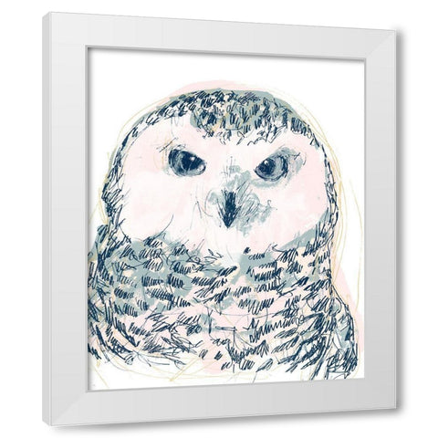 Funky Owl Portrait IV White Modern Wood Framed Art Print by Vess, June Erica
