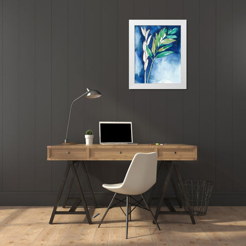 Petiole on Indigo I White Modern Wood Framed Art Print by Goldberger, Jennifer