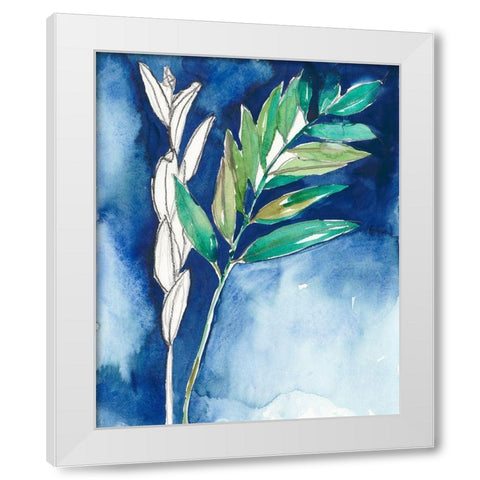 Petiole on Indigo I White Modern Wood Framed Art Print by Goldberger, Jennifer