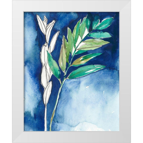 Petiole on Indigo I White Modern Wood Framed Art Print by Goldberger, Jennifer