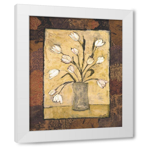Blooms in Border I White Modern Wood Framed Art Print by Bagnato, Judi