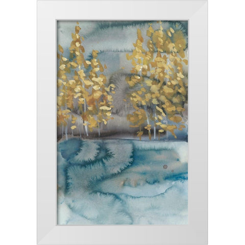 Golden Trees II White Modern Wood Framed Art Print by Zarris, Chariklia