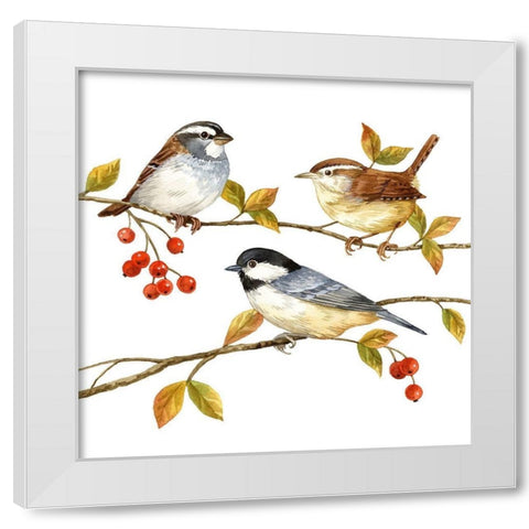 Birds and Berries I White Modern Wood Framed Art Print by Maday, Jane