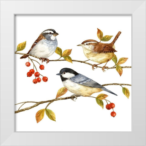 Birds and Berries I White Modern Wood Framed Art Print by Maday, Jane