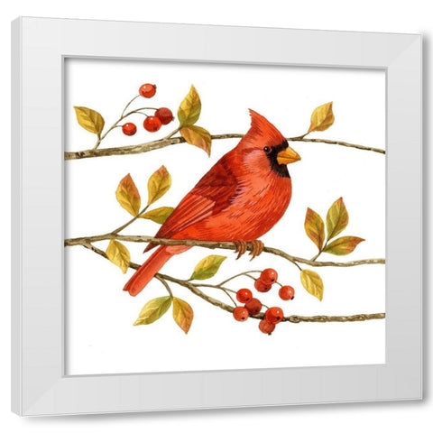 Birds and Berries III White Modern Wood Framed Art Print by Maday, Jane