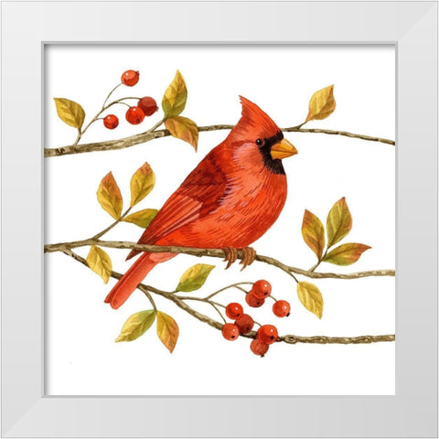 Birds and Berries III White Modern Wood Framed Art Print by Maday, Jane