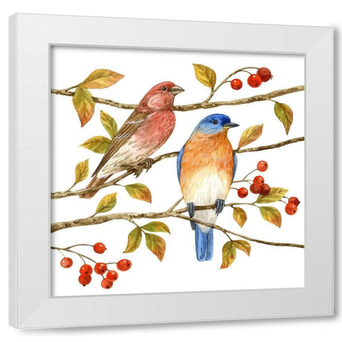 Birds and Berries IV White Modern Wood Framed Art Print by Maday, Jane