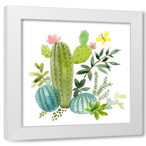 Happy Cactus I White Modern Wood Framed Art Print by Maday, Jane