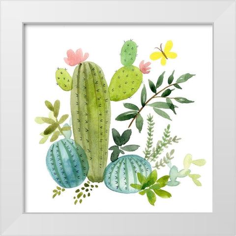 Happy Cactus I White Modern Wood Framed Art Print by Maday, Jane